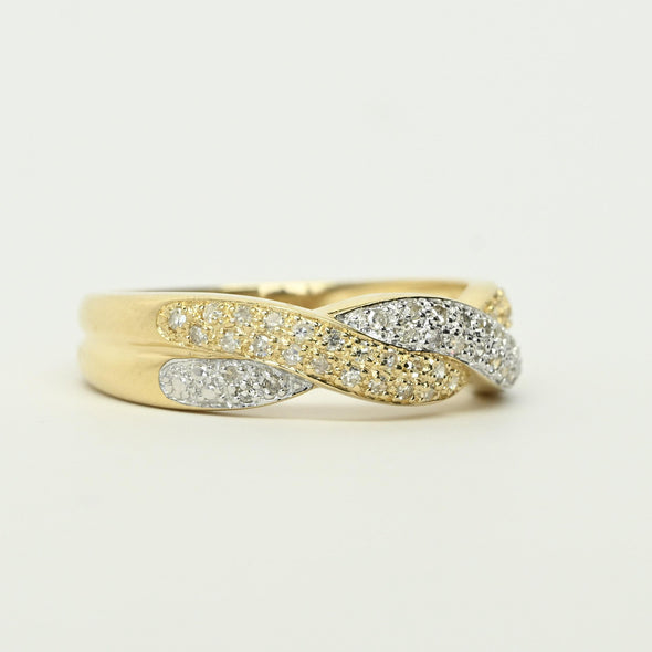Diamond White Yellow 14k Gold Twist Braided Band