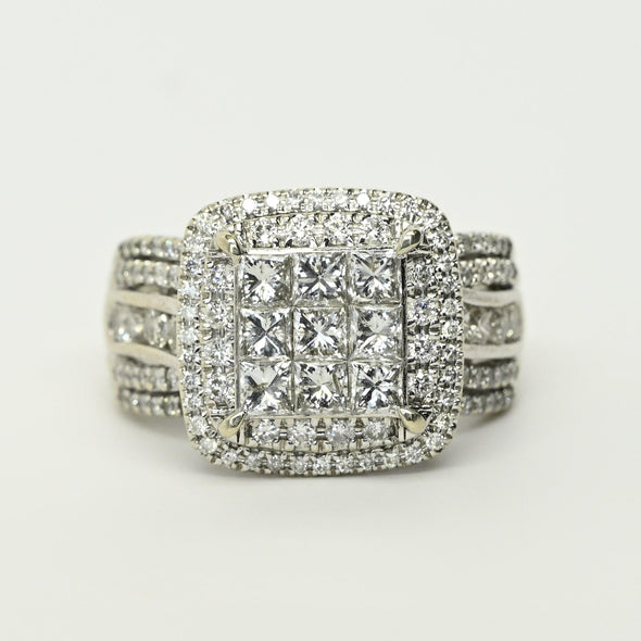 4cttw Invisible Set Diamond Halo White Gold Engagement Ring