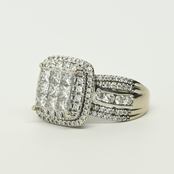 4cttw Invisible Set Diamond Halo White Gold Engagement Ring
