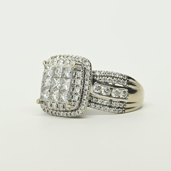 4cttw Invisible Set Diamond Halo White Gold Engagement Ring