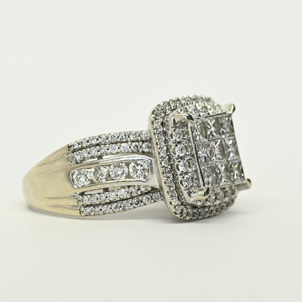 4cttw Invisible Set Diamond Halo White Gold Engagement Ring