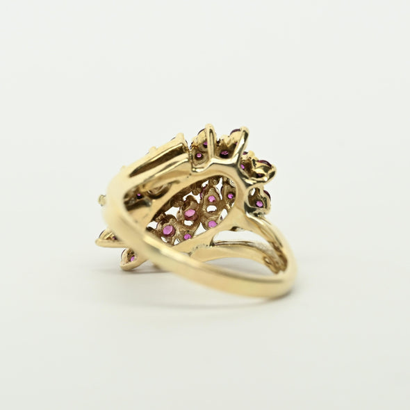 1ctw Ruby and Diamond 14K Gold Cluster Ring