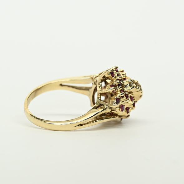 1ctw Ruby and Diamond 14K Gold Cluster Ring