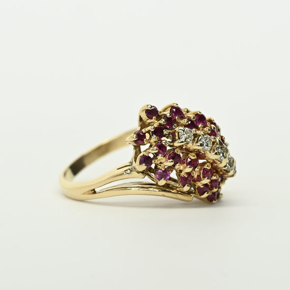 1ctw Ruby and Diamond 14K Gold Cluster Ring
