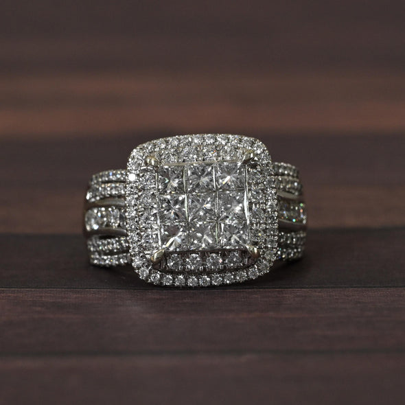 4cttw Invisible Set Diamond Halo White Gold Engagement Ring