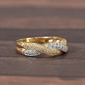 Diamond White Yellow 14k Gold Twist Braided Band