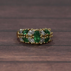 Marquise Columbian Emerald and Diamond 18k Gold Ring