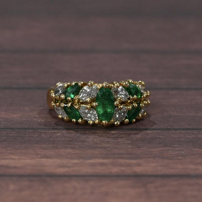 Marquise Columbian Emerald and Diamond 18k Gold Ring