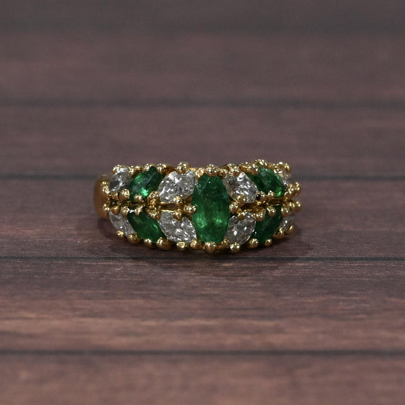 Marquise Columbian Emerald and Diamond 18k Gold Ring