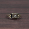 Art Deco Old European Diamond Blue Sapphire Tri 20K White Gold Engagement Ring