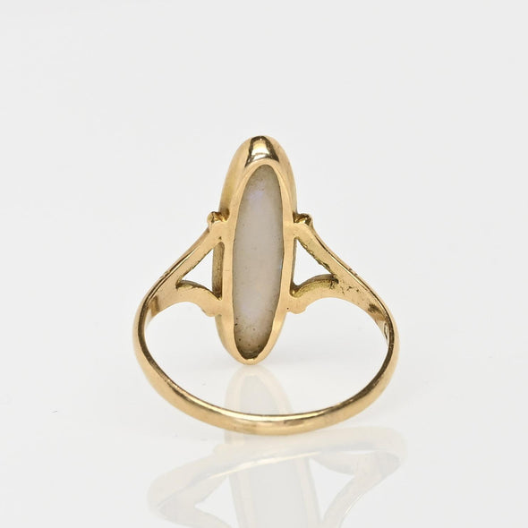 Vintage Opal Long Oval Bezel Set 18K Yellow Gold Ring