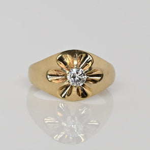 Victorian Old European Cut Diamond Floral Belcher 14K Yellow Gold Ring