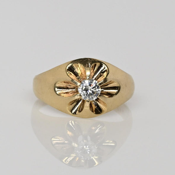 Victorian Old European Cut Diamond Floral Belcher 14K Yellow Gold Ring