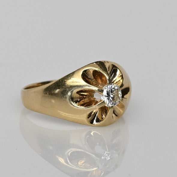 Victorian Old European Cut Diamond Floral Belcher 14K Yellow Gold Ring