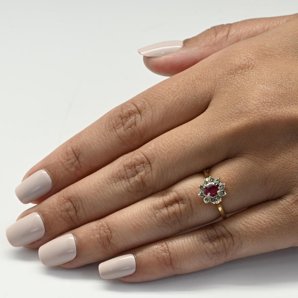Ruby & Diamond 14K Gold Cluster Ring
