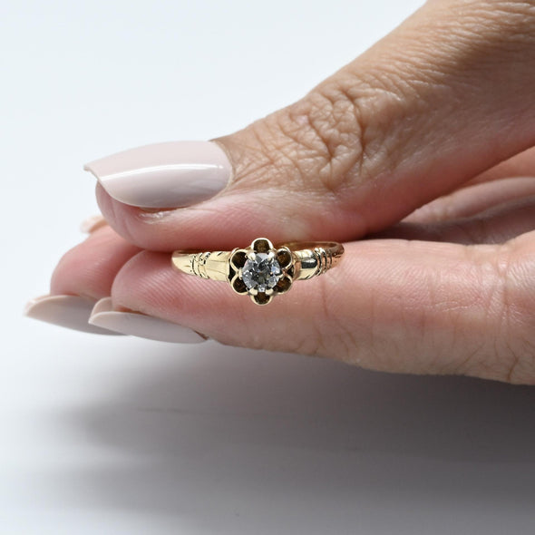 Victorian Old European Cut Diamond Buttercup Gold Solitaire Ring