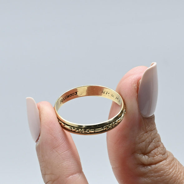 Wood Orange Blossom 14k Gold Band Dated 1943