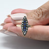 Victorian Blue Sapphire and Seed Pearl Navette 14K Gold Cocktail Ring