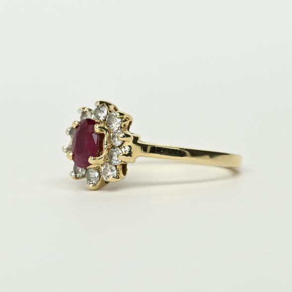 Ruby & Diamond 14K Gold Cluster Ring