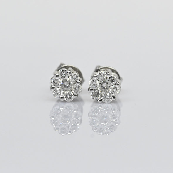 Diamond Cluster 14k White Gold Stud Earrings