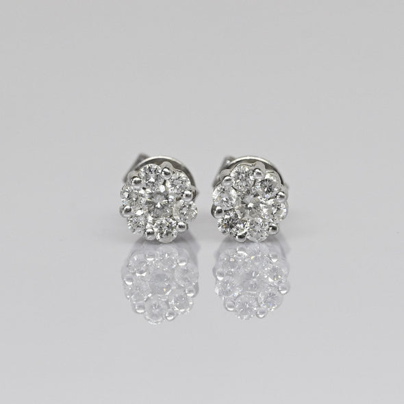 Diamond Cluster 14k White Gold Stud Earrings
