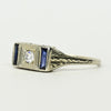 1927 Art Deco Old Euro Diamond Sapphire 20K White Gold Engagement Ring