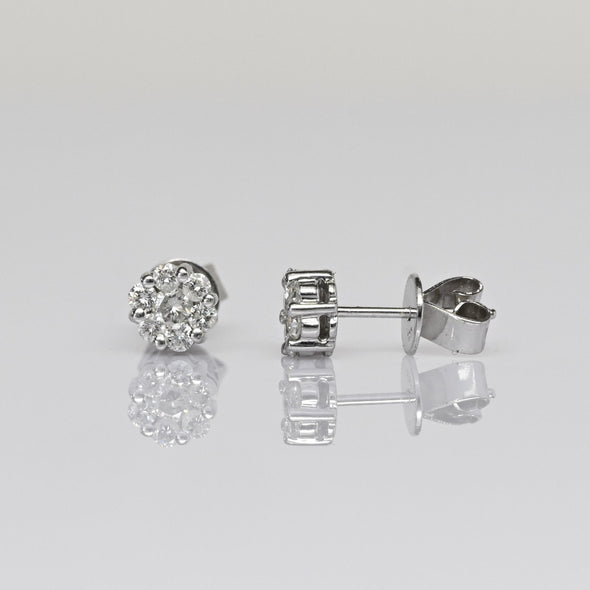 Diamond Cluster 14k White Gold Stud Earrings