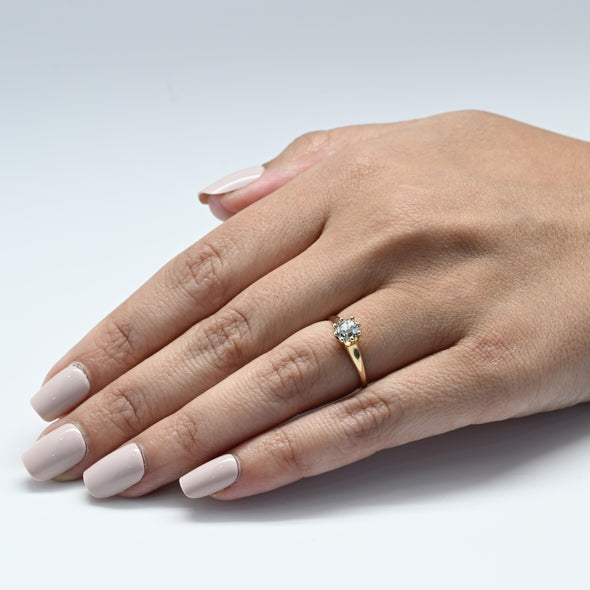 1ct Old Mine Cut Diamond Solitaire 14k Yellow Gold Engagement Ring