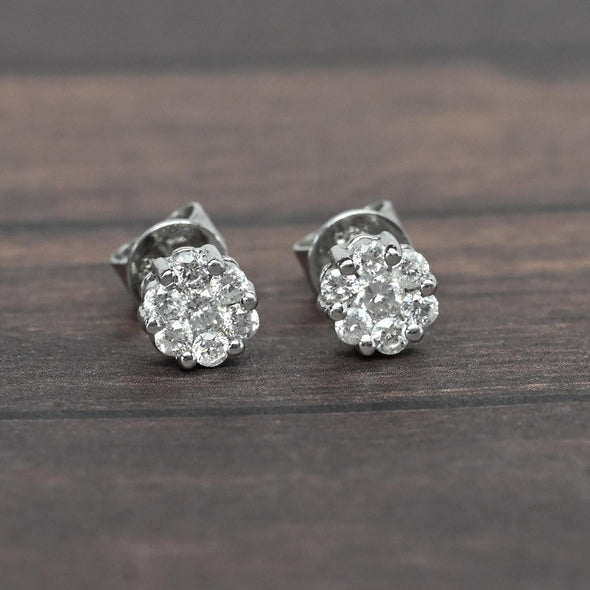 Diamond Cluster 14k White Gold Stud Earrings