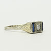 1927 Art Deco Old Euro Diamond Sapphire 20K White Gold Engagement Ring