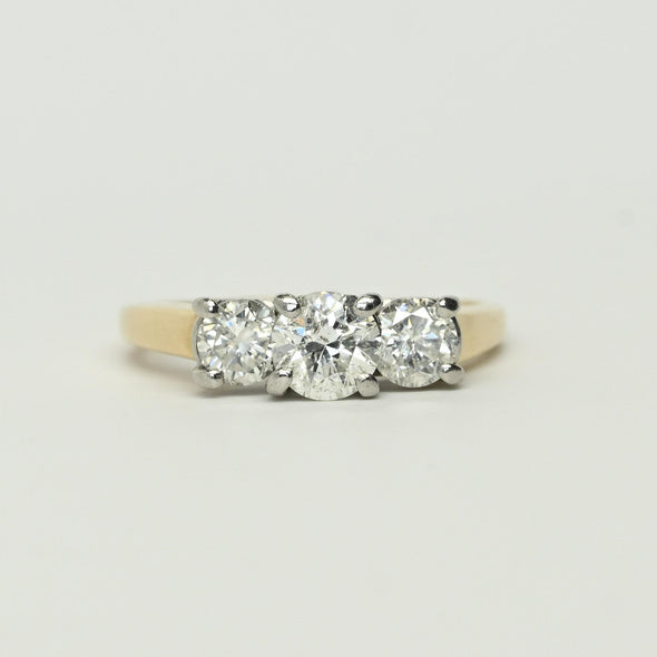 1.22ctw Round Brilliant Diamond  Yellow Gold & Platinum3 Stone Ring