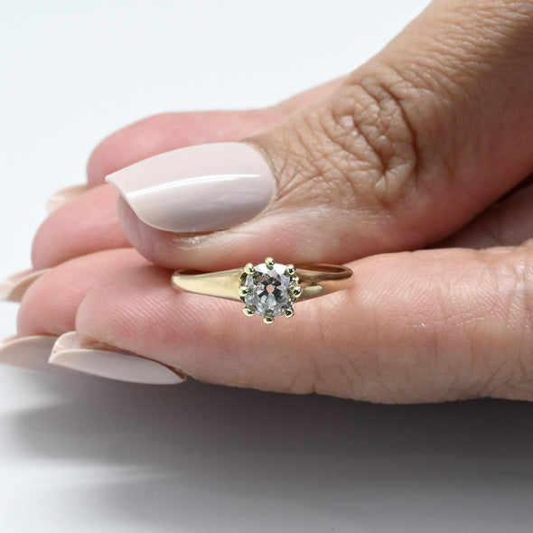 1ct Old Mine Cut Diamond Solitaire 14k Yellow Gold Engagement Ring