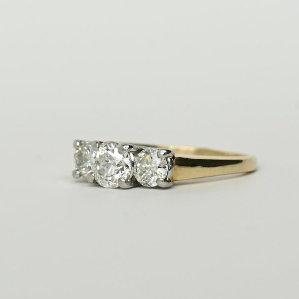 1.22ctw Round Brilliant Diamond  Yellow Gold & Platinum3 Stone Ring