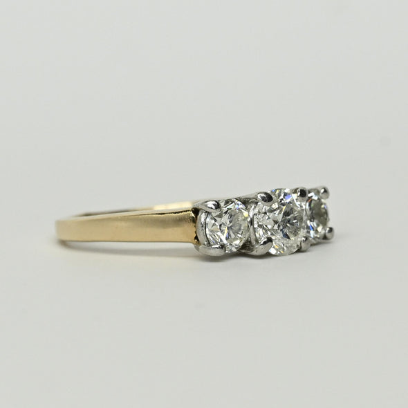 1.22ctw Round Brilliant Diamond  Yellow Gold & Platinum3 Stone Ring