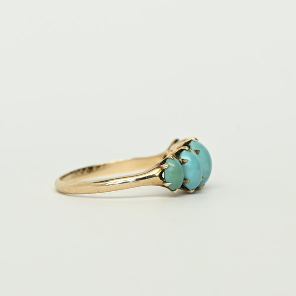 Antique Victorian Five-Stone Turquoise Ring with Talon Prongs in Yellow Gold