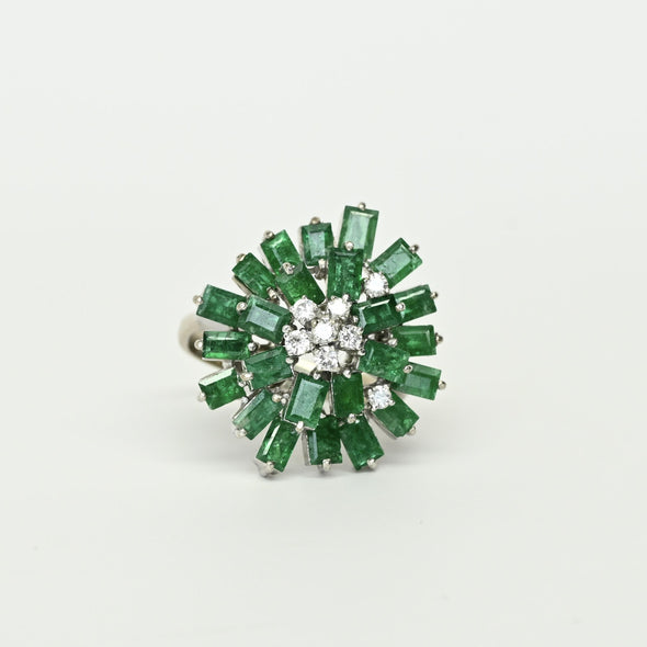 Emerald & Diamond 14k White Gold Cluster Cocktail Ring