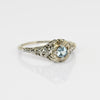 Delicate Vintage Art Deco 18K White Gold Blue Zircon Filigree Solitaire Gemstone