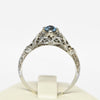 Delicate Vintage Art Deco 18K White Gold Blue Zircon Filigree Solitaire Gemstone