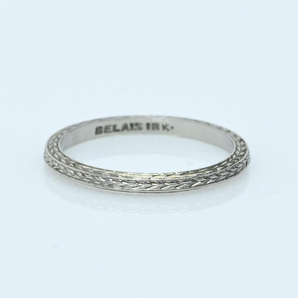 Belais Art Deco Chevron 18K White Gold Wedding Band Size 6