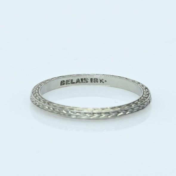 Belais Art Deco Chevron 18K White Gold Wedding Band Size 6