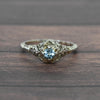 Delicate Vintage Art Deco 18K White Gold Blue Zircon Filigree Solitaire Gemstone