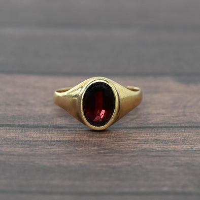 Garnet Oval Bezel Set 14k Yellow Gold Memorial Ring Dated 23 May 1871