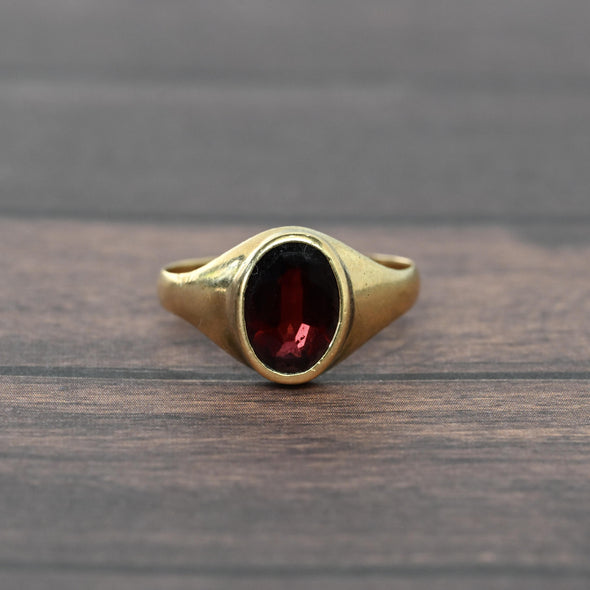 Garnet Oval Bezel Set 14k Yellow Gold Memorial Ring Dated 23 May 1871