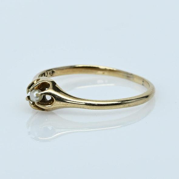 Victorian Pearl Belcher 14K Gold Solitaire Ring