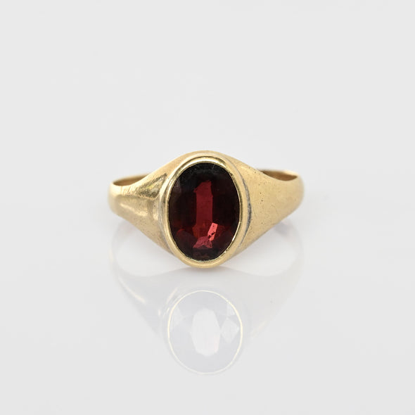 Garnet Oval Bezel Set 14k Yellow Gold Memorial Ring Dated 23 May 1871