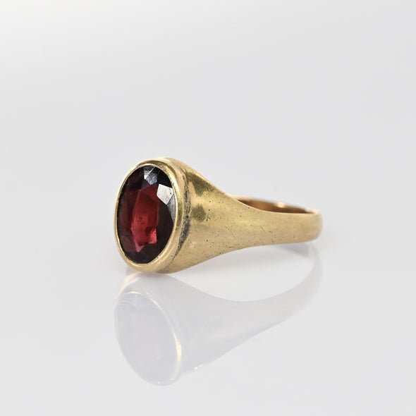 Garnet Oval Bezel Set 14k Yellow Gold Memorial Ring Dated 23 May 1871