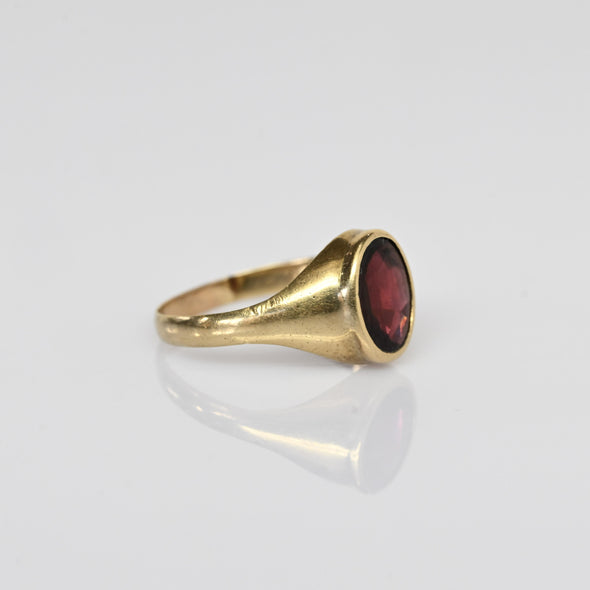 Garnet Oval Bezel Set 14k Yellow Gold Memorial Ring Dated 23 May 1871