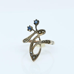 Art Nouveau Pearl Flower Vase 10K Gold Cocktail Ring