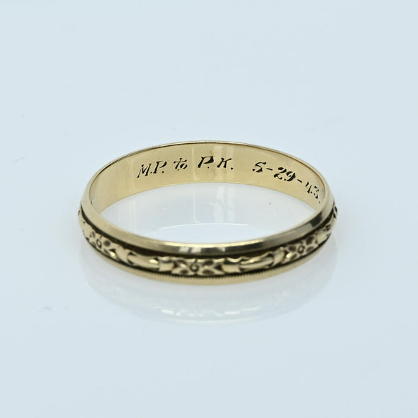 Wood Orange Blossom 14k Gold Band Dated 1943