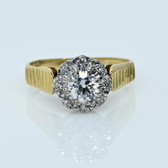 0.79ct D VS Old Cut Diamond Halo 18K Gold Zig Zag Cluster Ring w GIA